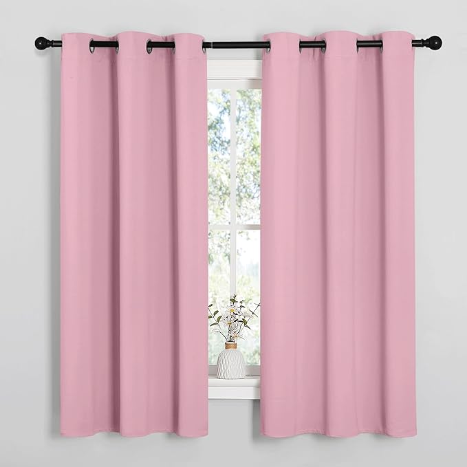 NICETOWN Room Darkening Curtains 63" Long Set of 2 for Bedroom, Rouge Pink Nursery Essential Thermal Insulated Solid Grommet Top Blackout Curtains/Drapes (1 Pair, 42 inches Wide)