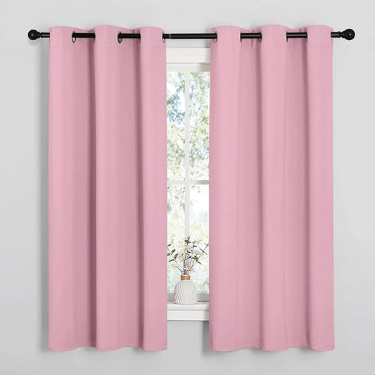 NICETOWN Room Darkening Curtains 63" Long Set of 2 for Bedroom, Rouge Pink Nursery Essential Thermal Insulated Solid Grommet Top Blackout Curtains/Drapes (1 Pair, 42 inches Wide)