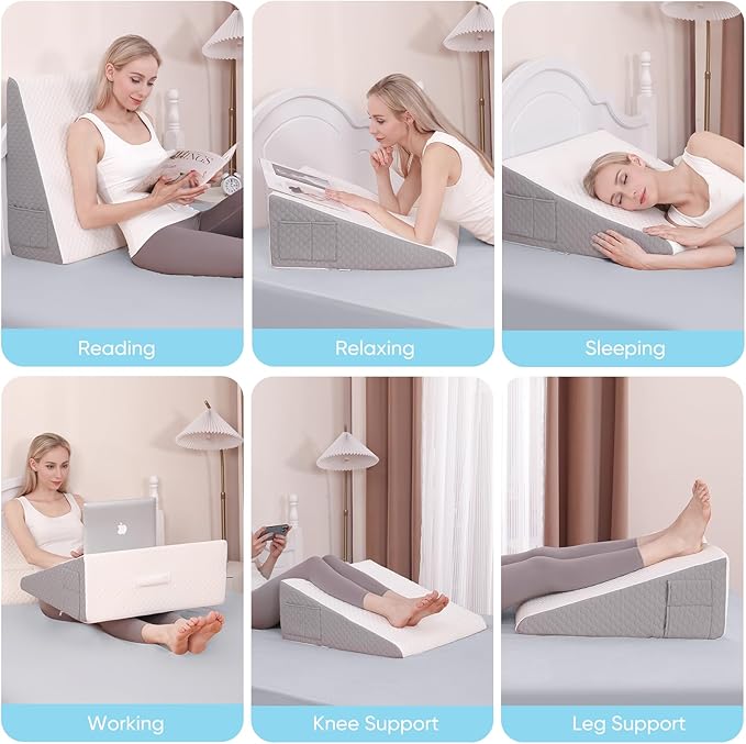 Forias Wedge Pillow for Sleeping,10" Bed Wedge Pillow for After Surgery,Acid Reflux,Snoring,Memory Foam Top Triangle Pillow Wedge with Breathable Removable Cover