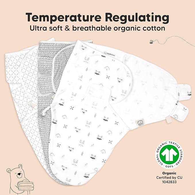 KeaBabies 3-Pack Organic Baby Swaddle Sleep Sacks - Newborn Swaddle Sack, Ergonomic Baby Swaddles 0-3 Months, Swaddles for Newborns,Baby Sleep Sack, Baby Swaddle Blanket Wrap,Baby Essentials(Nordic)
