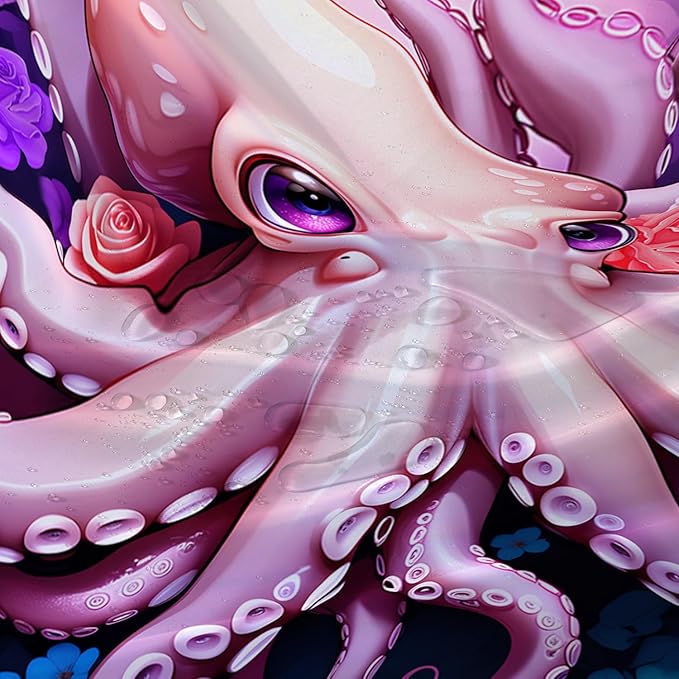AILONEN Cartoon Pink Octopus Shower Curtain for Bathroom,Cute Octopus with Rose Bath Curtain for Kids,Boys,Girls,Ocean Animal Theme Waterproof Fabric Shower Curtain Set with Hooks,72" W*78" H