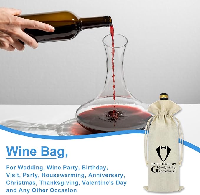 Groomsmen Proposal Gift for Wedding Wine Bag for Men Best Man Proposal Gifts Bachelor Party Decorations Favors Reusable Wine Bottle Gift Bag with Drawstrings Engagement Wedding Gift for Best Friend
