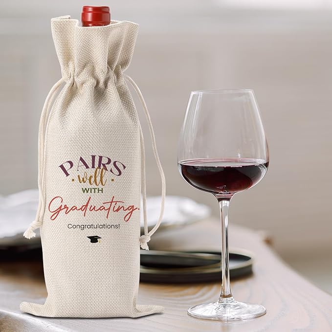 Funny Graduation Gifts Wine Bag, Graduation Gifts for Her Him, College Graduation Gifts for Women, Graduation Party Decorations Wine Bottle Bag, Pairs Well with Graduating Wine Bags