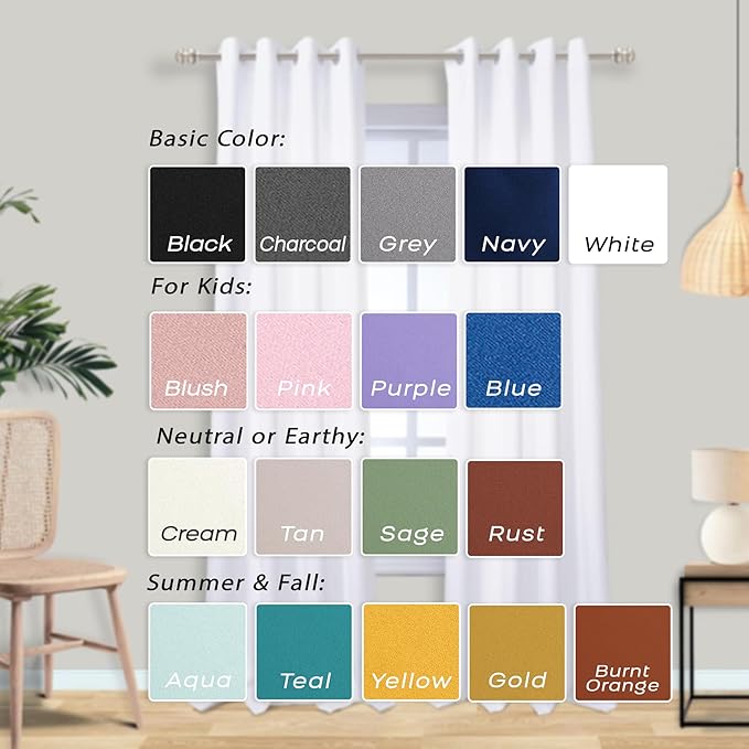 Mrs.Naturall Small Window Curtains for Bedroom 2 Panels Set 45 in Long White Room Darkening Thermal Insulated Light Blocking Short Blackout Curtains for Bathroom Nursery 45 Inch Length