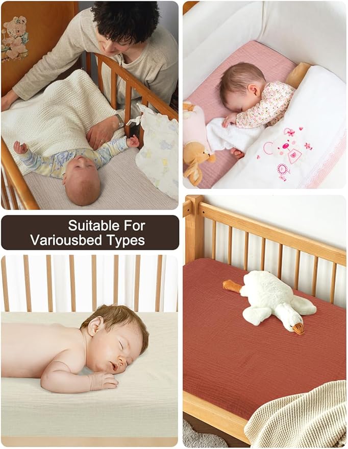 39"x27" Pack and Play Sheets for Baby Boys and Girls, White Neutral Muslin Cotton Small Pack n Play Mattress Pad Cover, 39"x27" Soft and Breathable Baby Sheets for Pack and Play (46P-12)