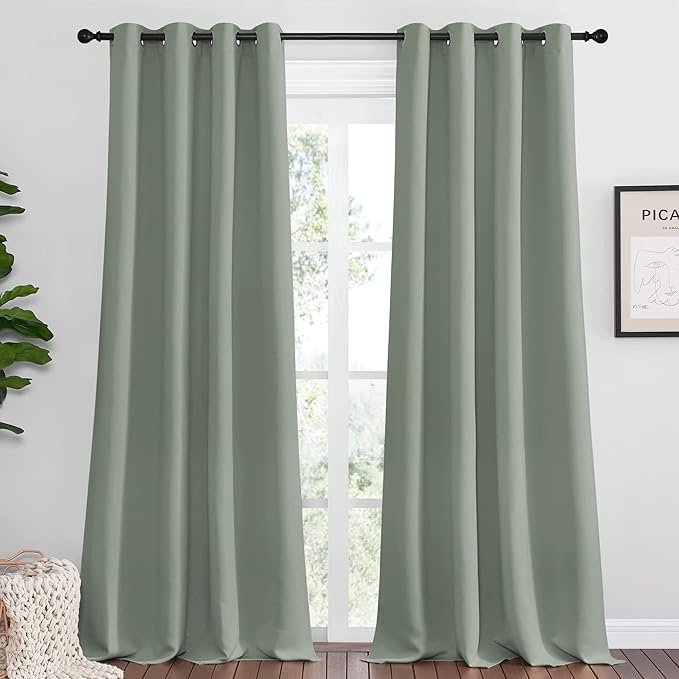 NICETOWN Greyish Green Blackout Curtains 108" Long for Office, 55" Wide, 2 Pieces, Dining Room, Guest Room, Sound Reducing Heat and Cold Block Curtain Panels for Modern Room Decorative