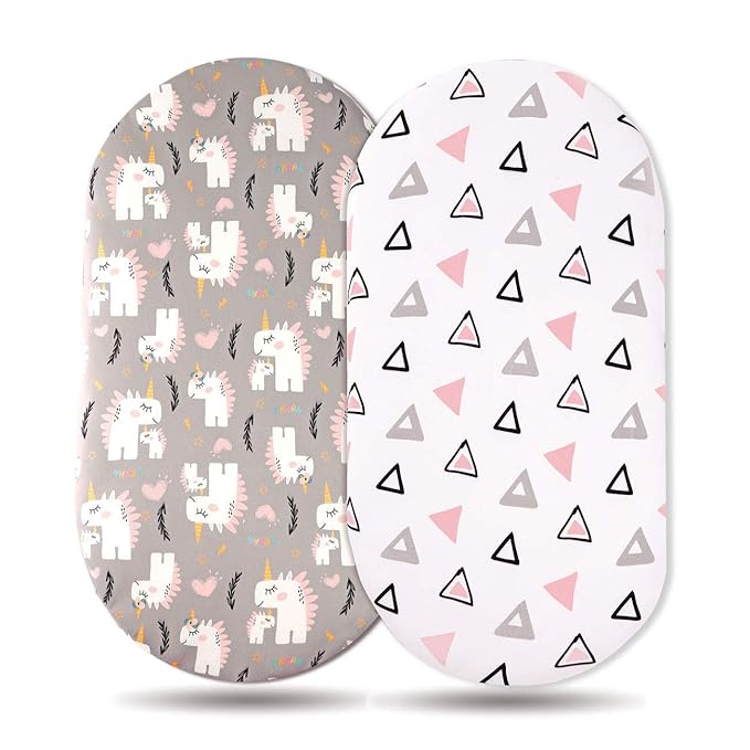 GRSSDER Stretchy Ultra Soft Fitted Bassinet Sheet Set 2 Pack, Universal Fit for Bassinets Baby Cradle Moses Basket Oval Rectangle Pad/Mattress, Dream Unicorn Bassinet Sheets for Babys and Girls