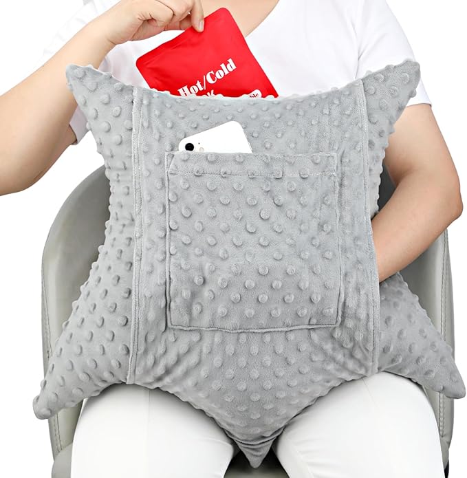 Star Hysterectomy Abdominal Pillows with 2 Pockets, Stomach Pillow after Surgery C-Section Tummy Tuck Support Gifts with Hands Placement Pouch Endometriosis Comfort Recovery Women Men Gray