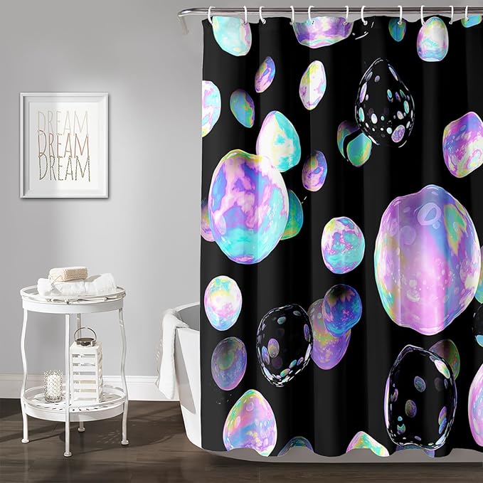 AILONEN Colorful Planet Shower Curtain,Purple Planet Bath Curtain for Bathroom Decor,Polyester Waterproof with 12 Plastic Hooks 36" W*72" H