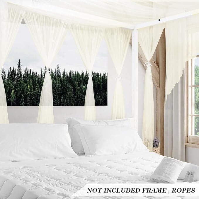 tupi Beige Canopy Bed Curtains for King/Queen/Full Size, 4 Poster Bed Canopy, Elegant Bed Drapes Bedroom Decor, Ultra Ripstop Polyester, Easy Installation