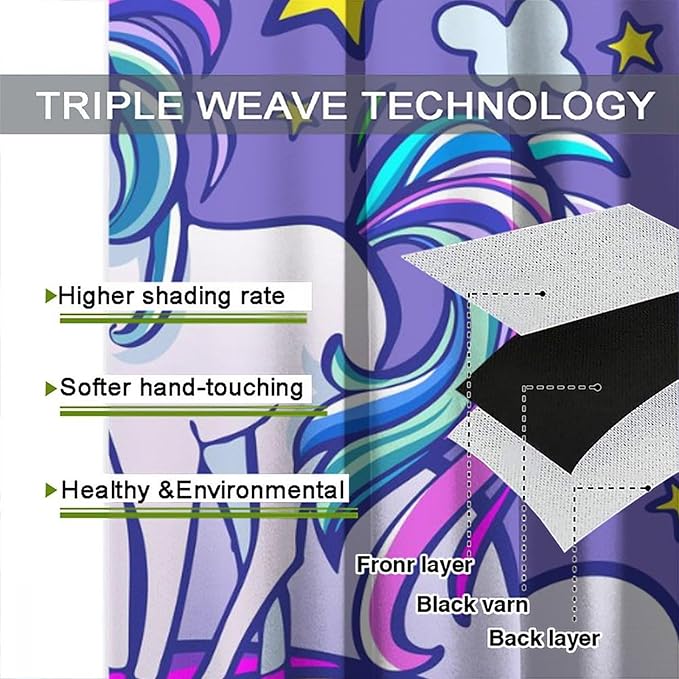 Kids Unicorn Curtains Purple Cartoon Rainbow Cartoon Room Blackout Curtains Boys Girls Baby Room Decor Curtains Living Room Decor 63x63 Inch 2 Panels