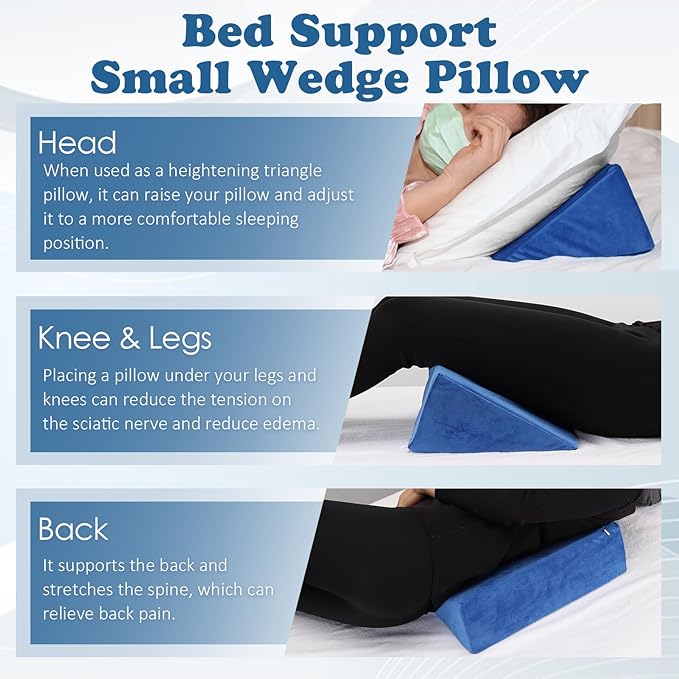 Small Wedge Pillow, Wedge Pillow for Bed Sores, Positioning Pillow, Positioning Wedge, Yoga Wedge Pillow, Mini Wedge Pillow for Laptop, Small Wedge Pillow for Chair (1 Unit, Blue)