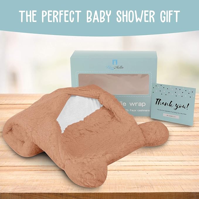 BlueMello Baby Swaddle Blanket | Ultra-Soft Plush Essential for Infants 0-6 Months | Receiving Swaddling Wrap Brown | Ideal Newborn Registry and Toddler Boy Accessories | Perfect Baby Girl Shower Gift