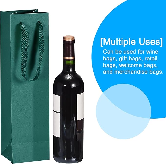 uxcell Wine Bags, 24pcs Light Green 4 x 4 x 14 In Wine Gift Bags with Handles Paper Wine Tote Bag for Wedding Birthday Christmas Party Supplies
