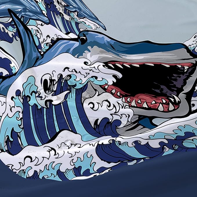 AILONEN Cartoon Shark Shower Curtain for Kids Boys Girls,Blue Ocean Wave with Shark Waterproof Fabric Shower Curtain for Bathroom,Blue Jumping Dolphin Theme Shower Curtain Set with Hooks,72" W*96" H
