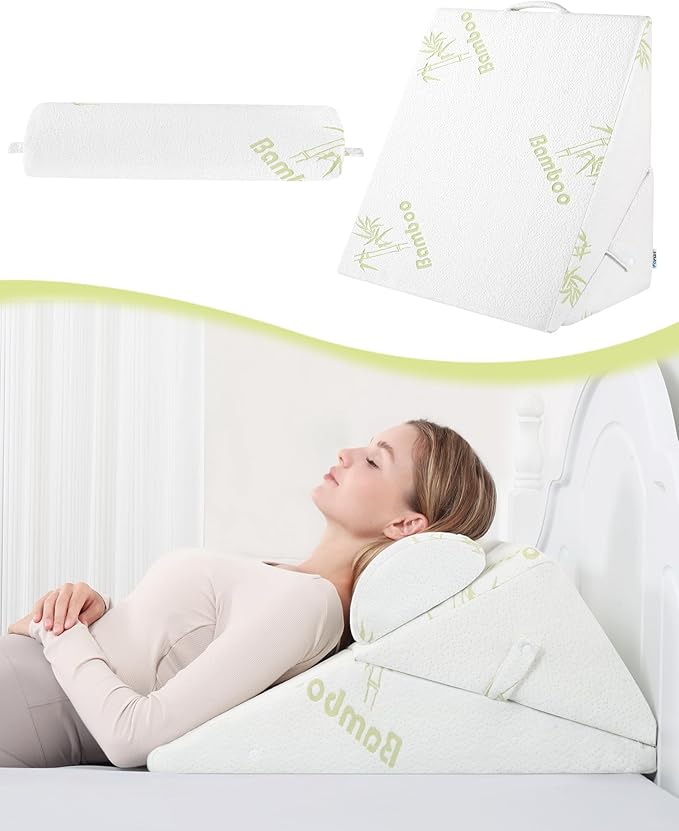 Forias Wedge Pillow for After Surgery, Rayon Derived from Bamboo, 9&12 Inch Adjustable Bed Wedge Pillow for Sleeping with Half-Moon Pillow for Post Surgery Acid Reflux Gerd Snoring
