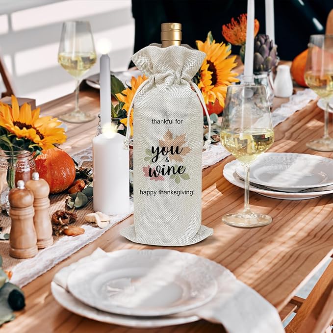 Thanksgiving Wine Bag, Thanksgiving Birthday Gifts for Friends Women Men, Thank You Gift for Dad Mom Coworker, Fall Autumn Harvest Holiday Party Favor Maple Leaf Wine Bag Decoration Supplies /34