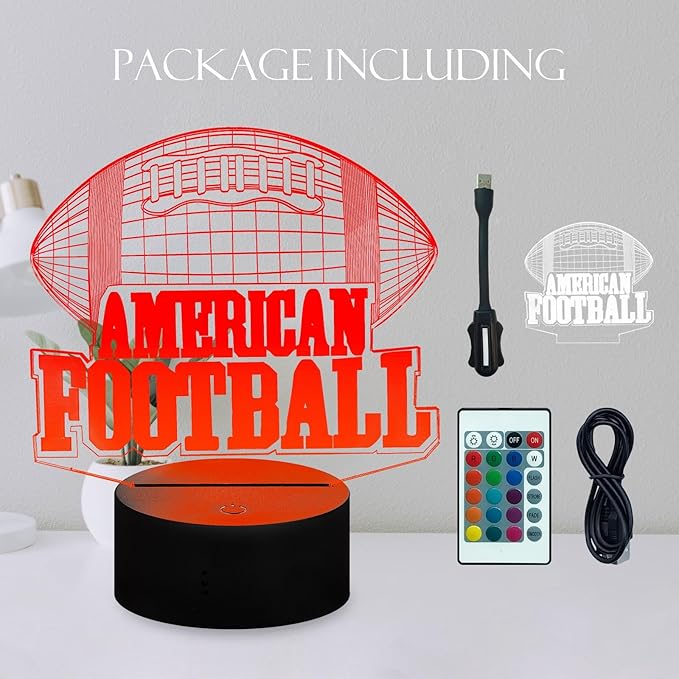Illusion 16 Color Change Touch Remote Control LED Night Light USB Charge Portable American Football RGB Glowing Acrylic Lamp with Stand Gift for Fans Bar Decor