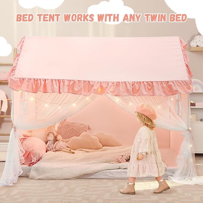 Avrsol Twin Size Bed Tents Canopy - Large Sleeping Tents Indoor for Privacy Space, Portable Big Space Floor Bed Tents for Kids/Adult (Pink)
