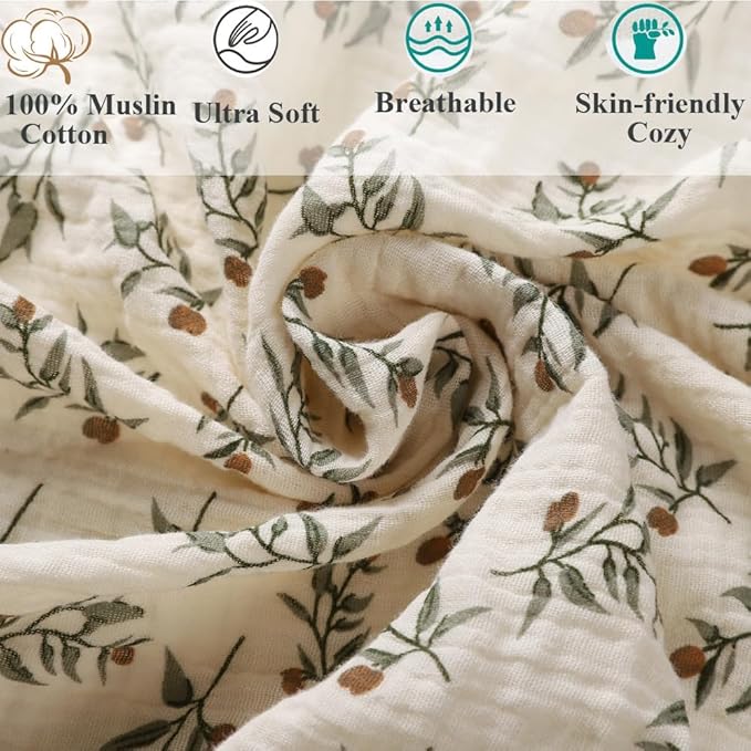 Muslin Bassinet Sheet Compatible with RONBEI Bassinet Bedside Sleeper, Cuddor, QUTANIX, BUBAVAN Bassinet Bedside, 2 Pack Cotton Fitted for Baby Roman Green & Botanical Leaf