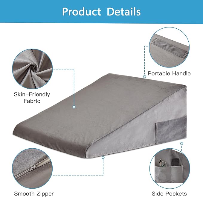 Wedge Pillow for Back Pain Relief, Bed Wedge Pillow for Sleeping 24×24×7.5 Inch Memory Foam Anti Snore Pillow, Triangle Pillow Wedge for Sleeping Acid Reflux, Gerd, Elevated Pillow Short Plush