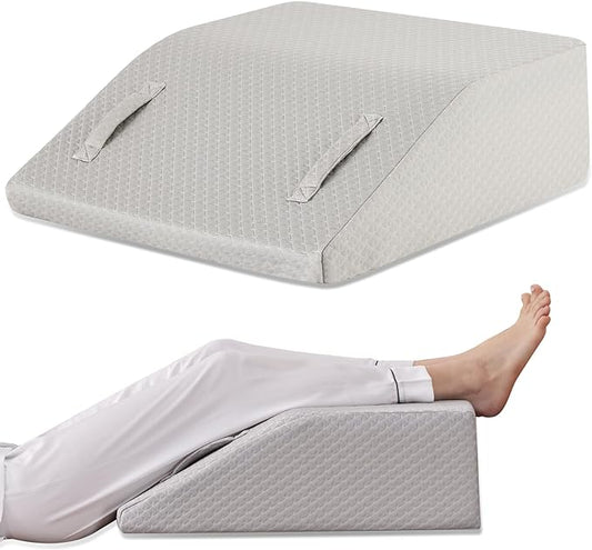 Leg Elevation Pillows for Sleeping, Memory Foam Wedge Pillow for Legs, Knee Wedge Pillow for After Surgery, Swelling, Back Pain and Circulation, Non-Slip Bottom, Removable Cover (6 Inch, Grey)