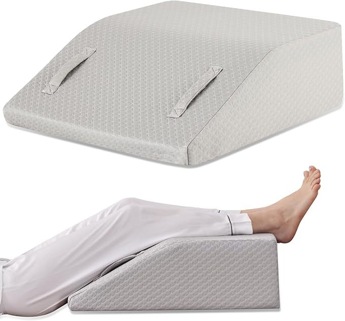 Leg Elevation Pillows for Sleeping, Memory Foam Wedge Pillow for Legs, Knee Wedge Pillow for After Surgery, Swelling, Back Pain and Circulation, Non-Slip Base, Removable Cover (10 Inch, Grey)