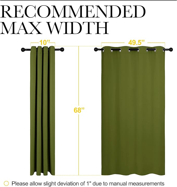 NICETOWN Bedroom Curtain Panels Blackout Draperies, Thermal Insulated Solid Grommet Blackout Curtains/Drapes (One Pair, 55 by 68-inch, Olive Green)