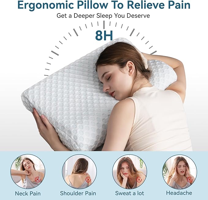 Neck Pillow Memory Foam Contour Pillow for Pain Relief Cervical Pillow for Sleeping, Orthopedic Pillow for Neck and Shoulder Pain, Ergonomic Pillow for Side Back Stomach Sleeper-Soft