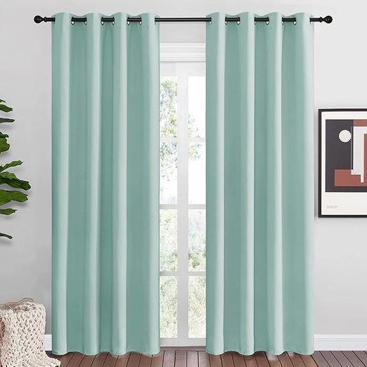 NICETOWN Aqua Blue Blackout Curtains 86" Long for Office, Dining Room, Guest Room, Sound Reducing Heat and Cold Block Curtain Panels for Modern Room Decorative (55" Wide by 86" Long, 2 Pieces)