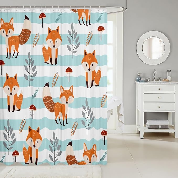 Feelyou Fox Bathroom Shower Curtain Set Cute Fox Bath Curtain Cartoon Fox Shower Curtain Fox Animal Kids Bathroom Accessories 72"x78"