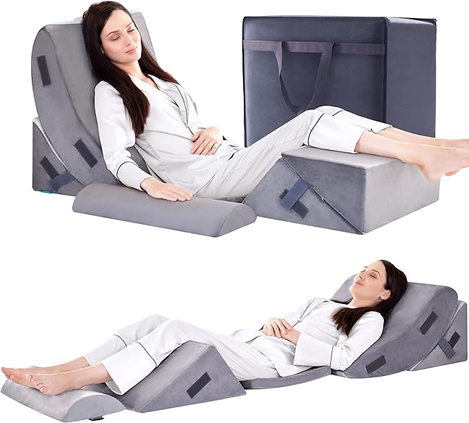 BDEUS 6PCS Extra Wide 25 Inch Orthopedic Bed Wedge Set for Sleeping, Post Surgery, Pain Relief, Acid Reflux, Adjustable Leg, Back and Arm Support, Sitting Up and Rest Pillow with Travel Bag