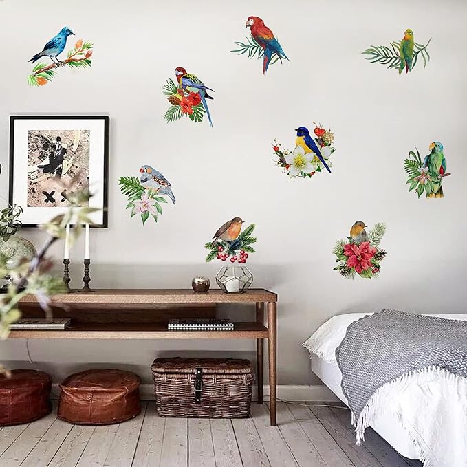 Birds Wall Decals Parrot Wall Stickers Birds on The Tree Branch Wall Stickers Birds Wall Decor Garden Bedroom Living Room Kitchen Playroom Nursery Room Birds Gifts