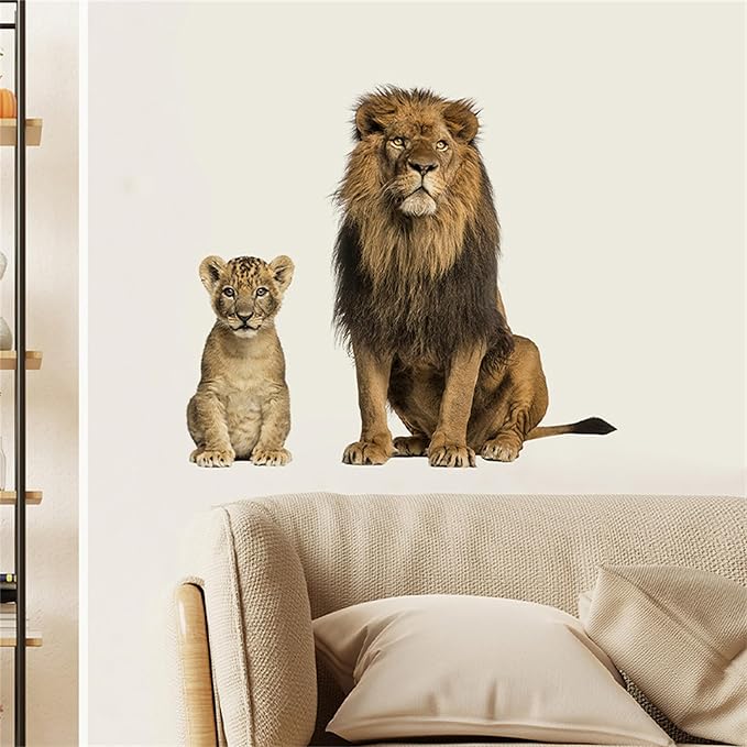Lion Wall Decals, Vinyl Removable 3D Stickers for Bedroom Nursery Decor - Peel and Stick Cute Baby Girl Boy Toddler Kids Room Art Decoration, Woodland Forest Safari Jungle Mural Waterproof