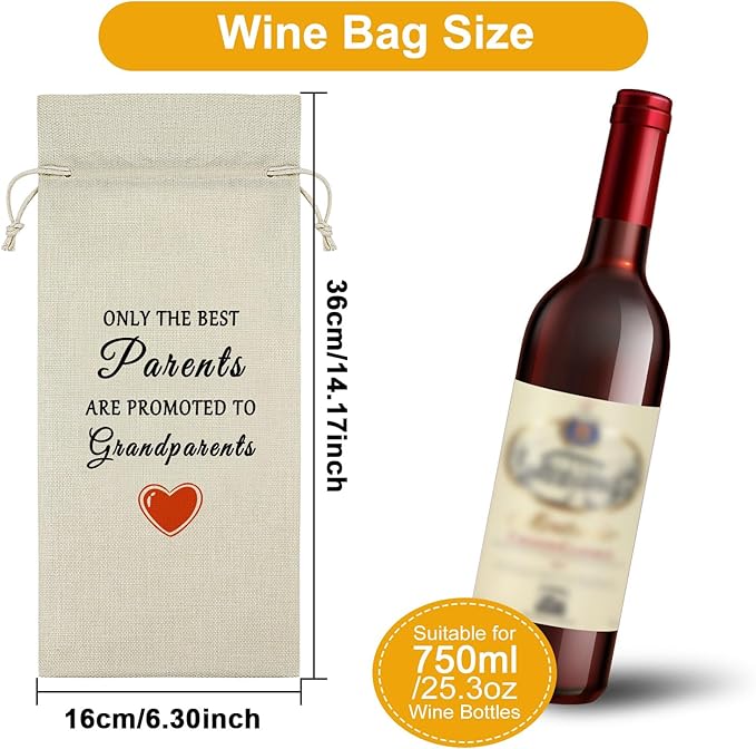 Parents Promoted to Grandparents Wine Bag New Grandparents Gifts First Time Grandparents to Be Gifts Wine Bottle Decoration Bag Pregnancy Reveal Gifts for Grandparents New Grandma and Grandpa Gifts