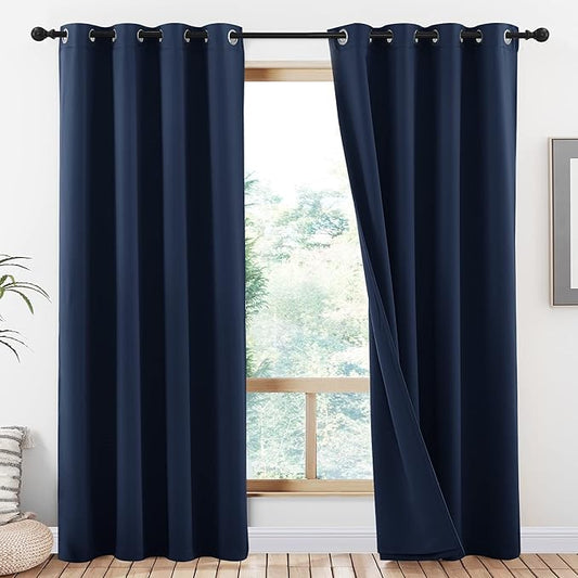 NICETOWN 100% Blackout Curtain Set, Thermal Insulated & Energy Efficiency Window Draperies for Guest Room, Full Shading Panels for Shift Worker and Light Sleepers, Navy Blue, 52W x 84L, 2 PCs