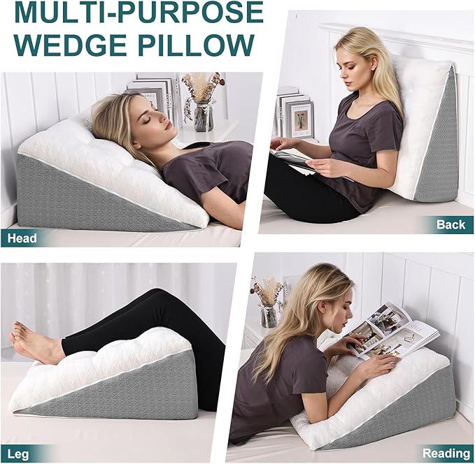 TANYOO Bed Wedge Pillow for Sleeping Patent Dual Layer Shredded Memory Foam Topper 11 Inch Triangle Pillow Great for Side Sleeper, Back Support, Acid Reflux, Anti Snoring Removable Breathable Cover
