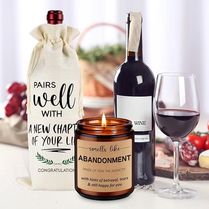 GSPY Wine Bag & Candle Set - Going Away Gifts for Friends - Goodbye Gifts for Coworkers, Farewell Gifts for Boss - Funny Moving Away, Leaving Job, Retirement Gifts for Women, Men, Work Friends