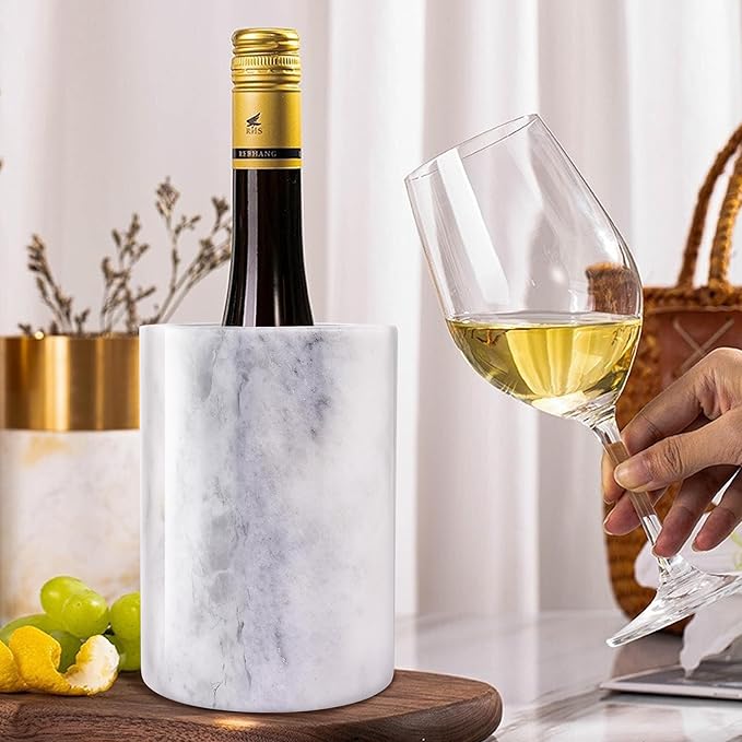 Marble Wine Bottle Chiller, Outdoor Wine Cooler Bucket, Marble Wine and Champagne Chiller for Any 750ml Bottle, Keeps Wine and Drinks Cold, Ideal Gift for Wine Lovers