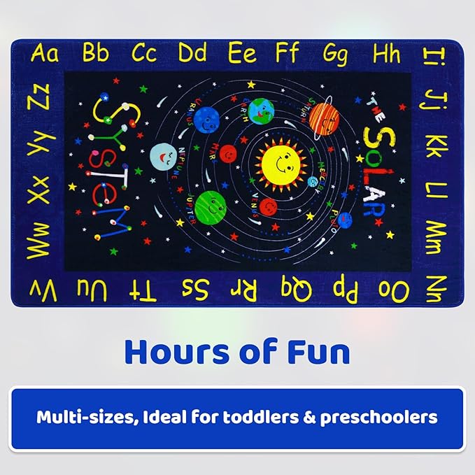 Kids Rug 5x7 Rug Solar System Pattern Nursery Rug Baby Soft Area Rug Non Shedding Carpet for Babyroom Play Room Non Slip Educational Rug Galaxy Outer Space Playmat, Blue|Solar System 5'x7'