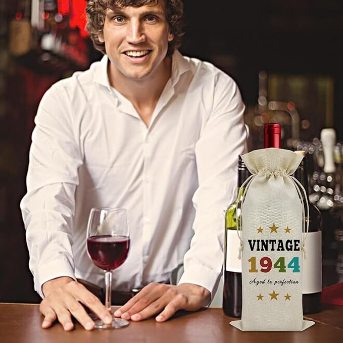 Sazuwu Vintage 1944 Gifts for Women Men Wine Bag Happy 80th Birthday Mom Gifts 80 Year Old Birthday Gifts for Dad Wine Accessories Gifts for Wine Lovers Turning 80 Gifts for Grandma Grandpa