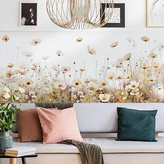 Light Colored Plants and Flowers Wall Corner Decals Flower Butterfly Wall Stickers Living Room Bedroom Removable Peel and Stick Waterproof Wall Art Decor