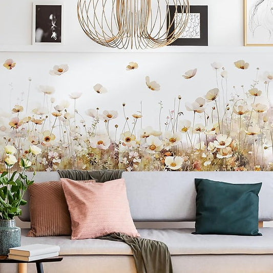 Light Colored Plants and Flowers Wall Corner Decals Flower Butterfly Wall Stickers Living Room Bedroom Removable Peel and Stick Waterproof Wall Art Decor