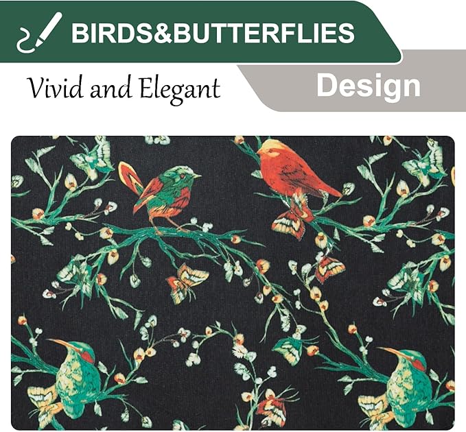 Leeva Birds & Butterflies Printing Curtain Valances, Rod Pocket Boho Short Drapes for Kitchen, Pom Pom Tasseled Small Window Treatment for Bathroom, 52 x 18, 1 Piece