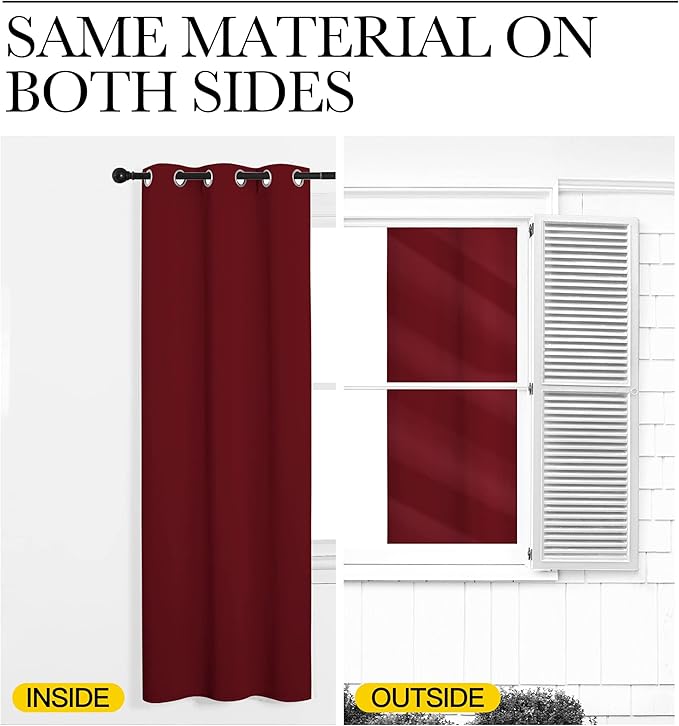 NICETOWN Burgundy Red Blackout Draperies Curtains - Pair of Grommet Top Thermal Insulated Blackout Decorative Curtains for Thanksgiving Day & Christmas Decor(55 inches Wide by 96 inches Long)