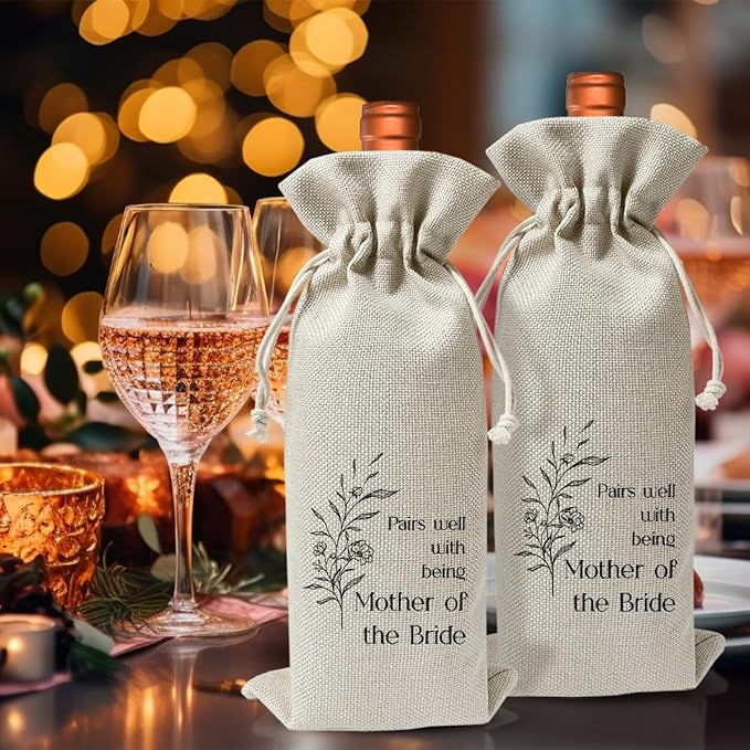 Mother of The Bride Proposal Gift, Burlap Wine Bag, Wedding Party or Engagement Shower Party Favor Supply Gift, Mother of the Groom Gift, Gift to Parents from Bride and Groom, Bride's Mother Gift