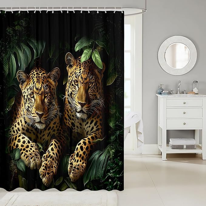 Feelyou Wild Leopard Bath Curtain Leopard Shower Curtain Kids Leopard Bathroom Shower Curtain Set Wildlife Kids Bathroom Accessories Cool Leopard 72"x72"