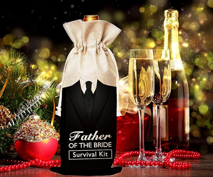 Muruseni Father of the Bride Gift,Gift for Father in law, Birthday Gift for Father in law, Gift to Wife's Father, Groom to Father in law Gift-Cotton linen Drawstring Wine Bags(1 Pack)