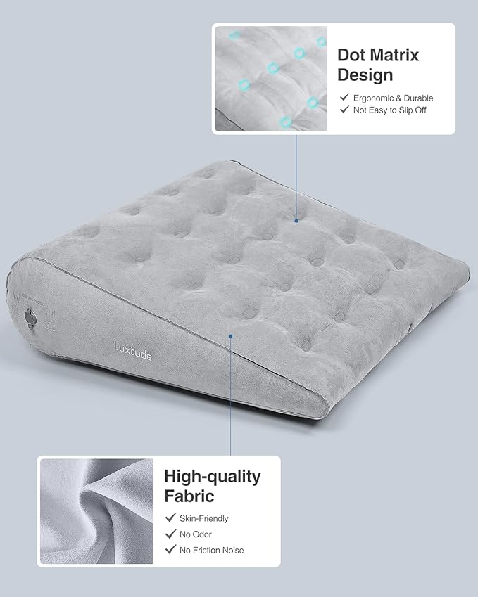 Luxtude Inflatable Wedge Pillow for Sleep Apnea, Travel Wedge Pillow for Back Pain Relief, Knee Leg Elevation Pillow, Inflatable Bed Wedge Pillow for Sleeping, Back Support Pillow for Sitting Up