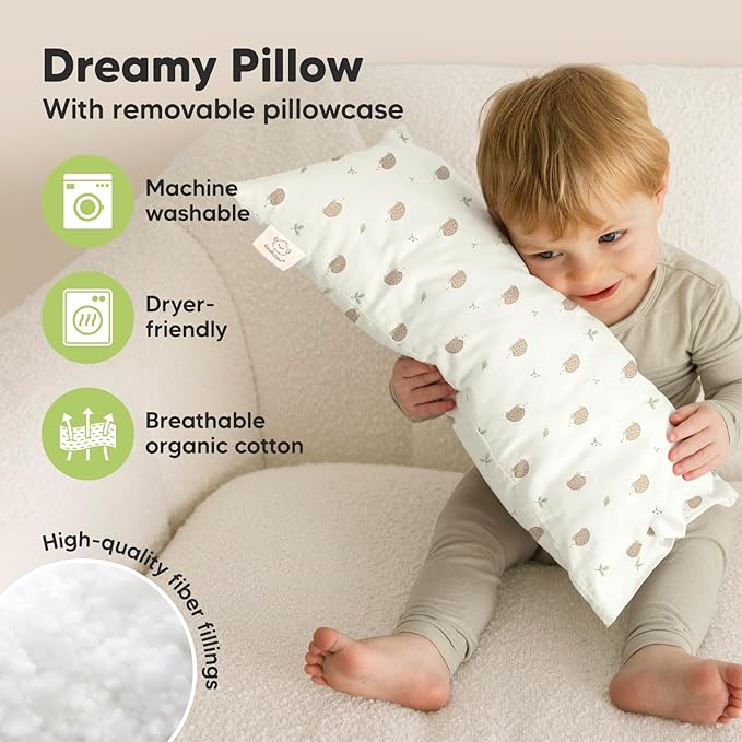Toddler Pillow with Pillowcase - 10x18 My Little Dreamy Pillow, Organic Toddler Pillows for Sleeping, Kids Pillow, Small Pillows, Toddler Travel Pillows for Sleeping, Toddler Bed Pillows (Bruce)